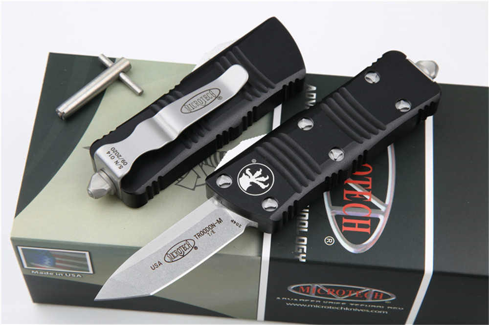 

Microtech mini outdoor camping knife D2 blade Aluminum alloy handle stone wash surface edc automatic pocket tools