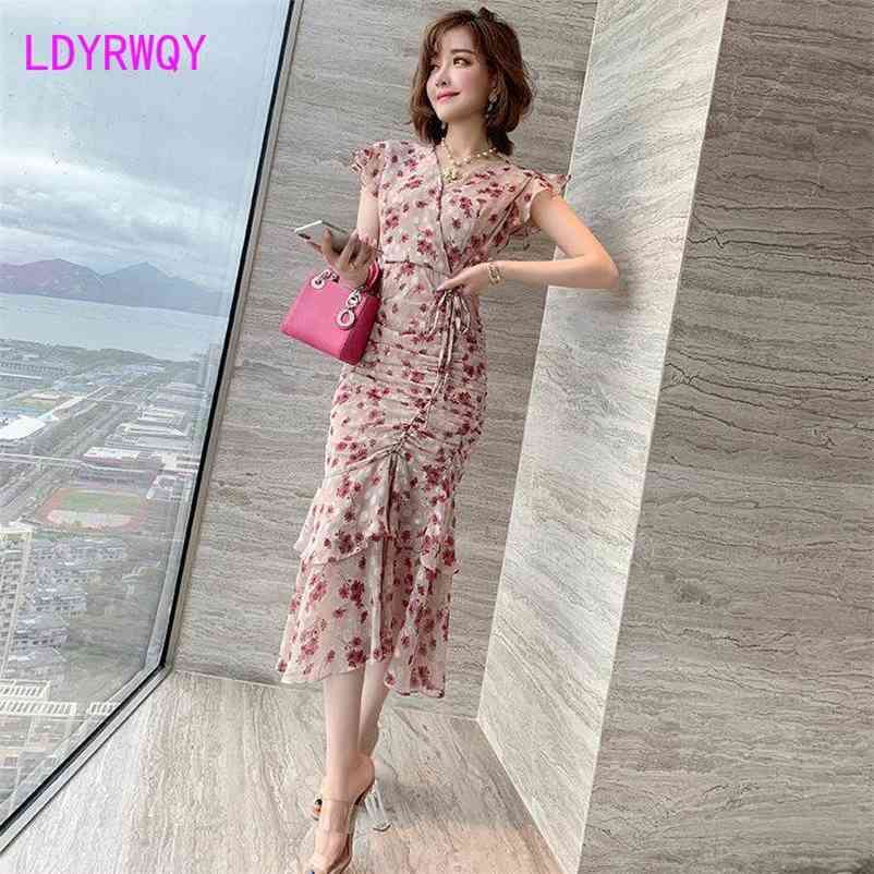 

Sleeve pleated, slim and light ripe style, split lotus leaf, romantic floral dress, pleated Decor Office Lady Sheath 210603, Dark purple