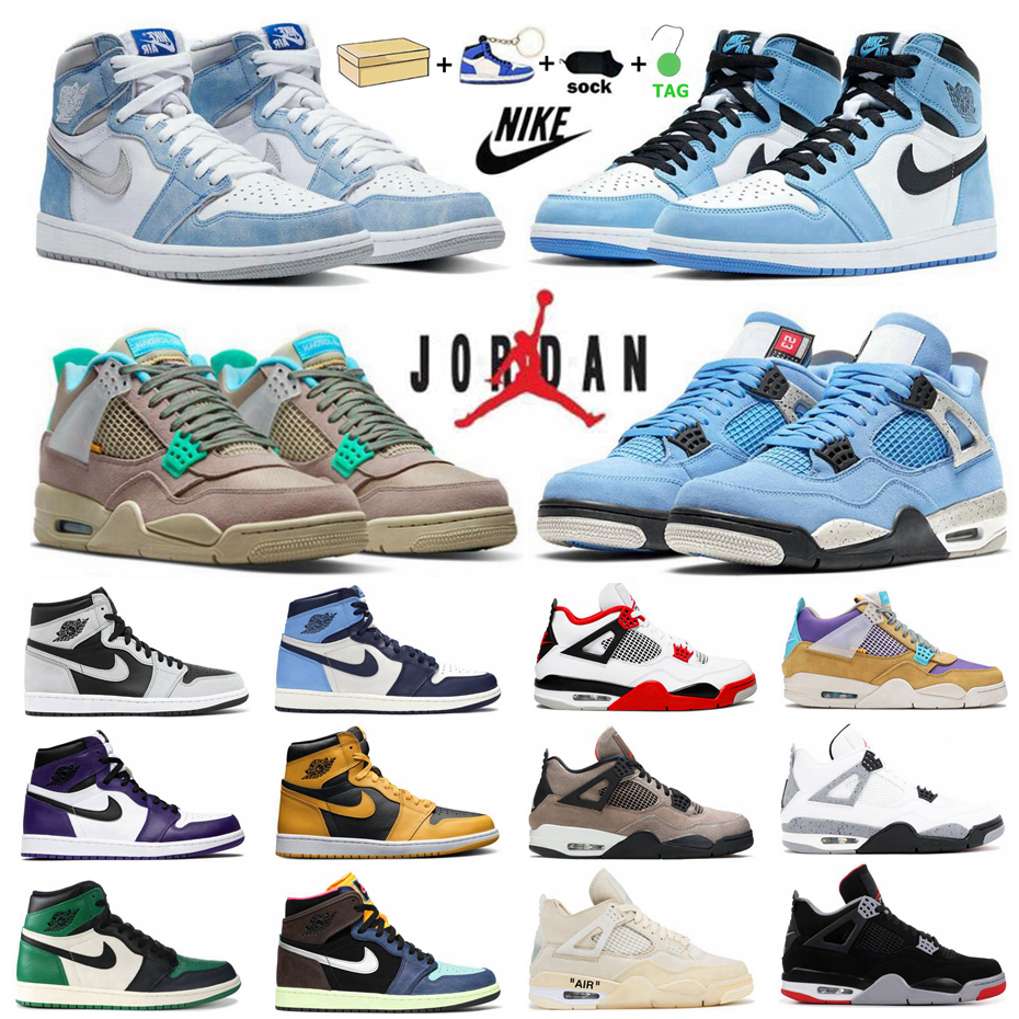 

Mens Air Jordan 1 Retro 1s Baskeball Shoes Jumpman 4s Black Cat 4 University Blue UNC Obsidian Hype Royal Bred White Cement Sail Desert Moss Sports Women Sneakers