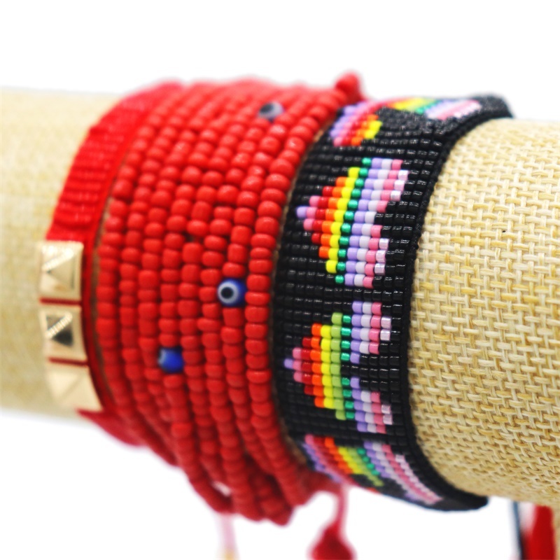 

GRAPES Turkish Evil Eye Bracelet For Women Boho Rainbow Miyuki Letter Bracelets Jewelry Summer Beach Rivet Jewellery Friend Gift