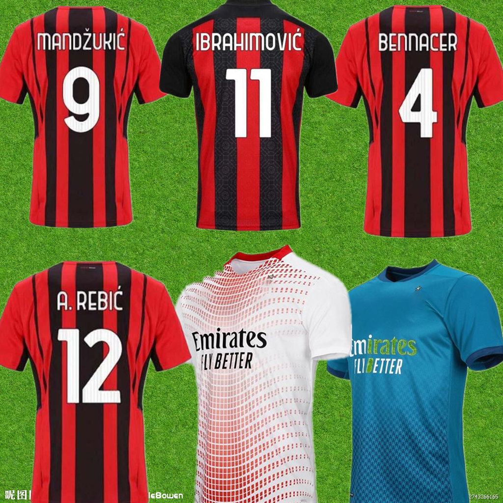 

21 22 Version AC Soccer milan IBRAHIMOVIC jerseys 2021 TONALI Mandzukic Kessie brahim BENNACER THEO REBIC LEAO Men kid sets socks football Kits, Black