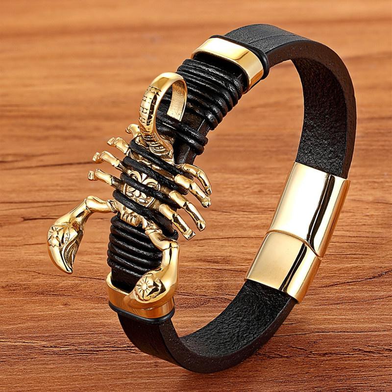 

Charm Bracelets TYO Brand Punk Men Natural Learn Rvs Gold Scorpion Bracelet Fashion Design Bangle Gifts, Golden;silver