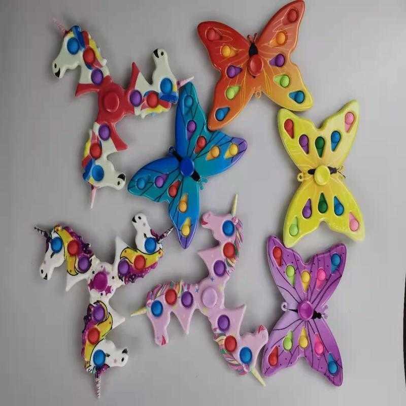 

2021 toy Pop Fidget Anti-rat pioneer bubble music butterfly unicorn fingertip spinning fan painted top children's pressing toys