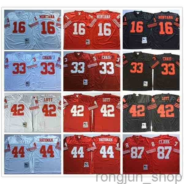 

NCAA Vintage Retro #16 Joe Montana Shirt 33 Roger Craig 44 Tom Rathman 87 Dwight Clark 42 Ronnie Lott Stitched Football Jerseys, As picture