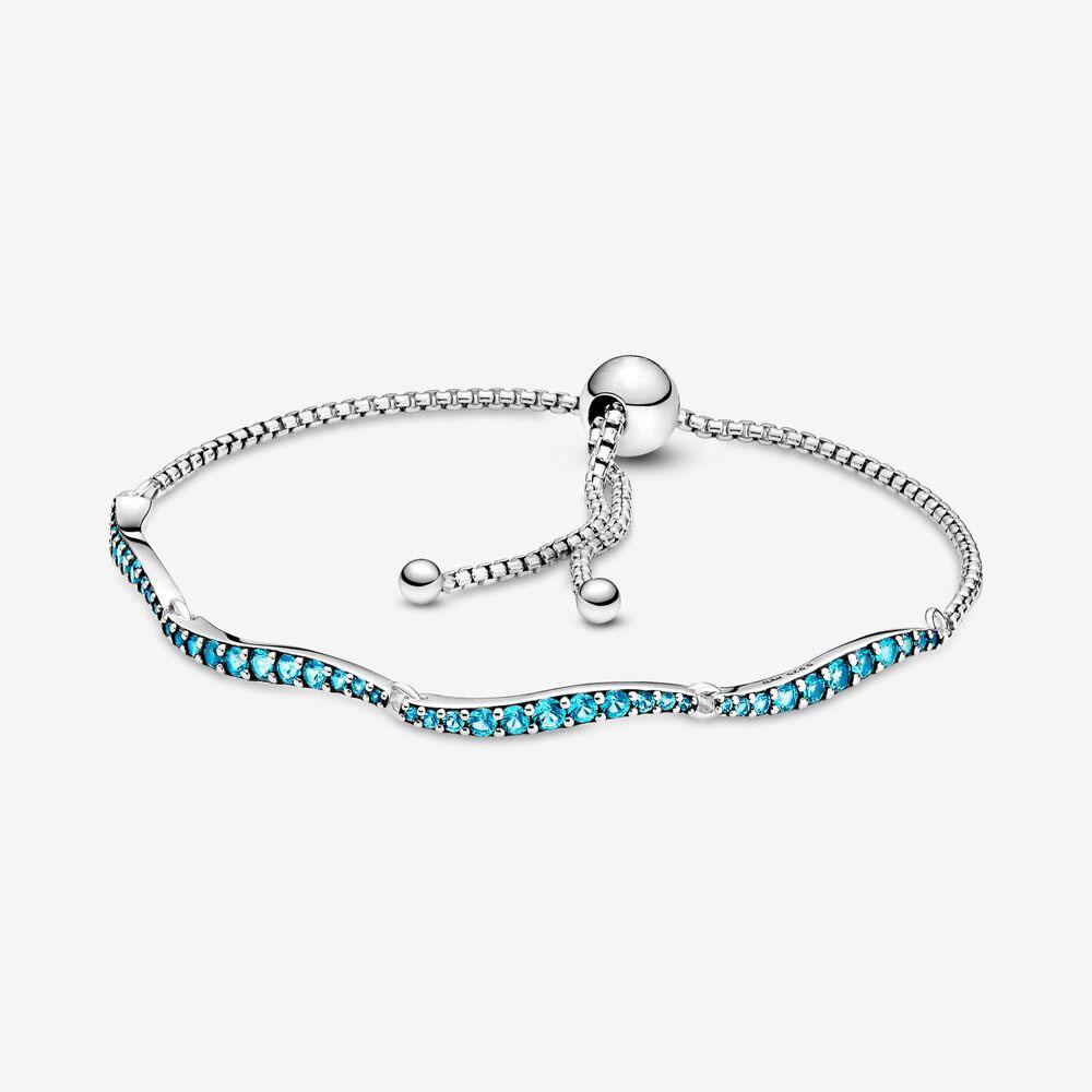 

100% Sparkling Link Chain Blue Wavy Slider Bracelets 925 Sterling Silver Adjustable Cubic Zirconia Bracelet Fashion Women Wedding Engagement, Black