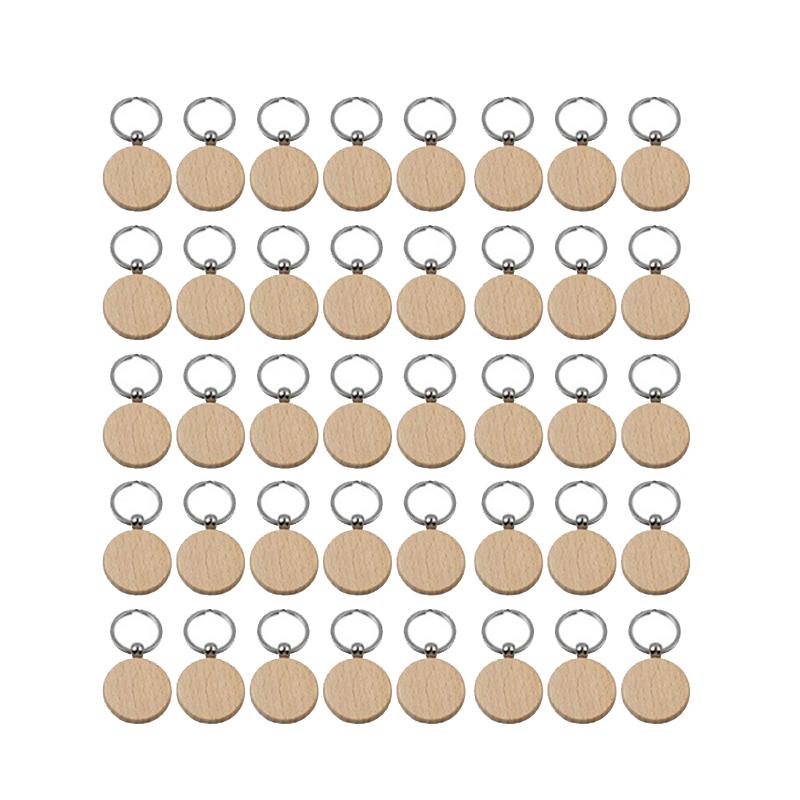 

Keychains 40Pcs Blank Round Wooden Key Chain Diy Wood Tags Can Engrave Gifts