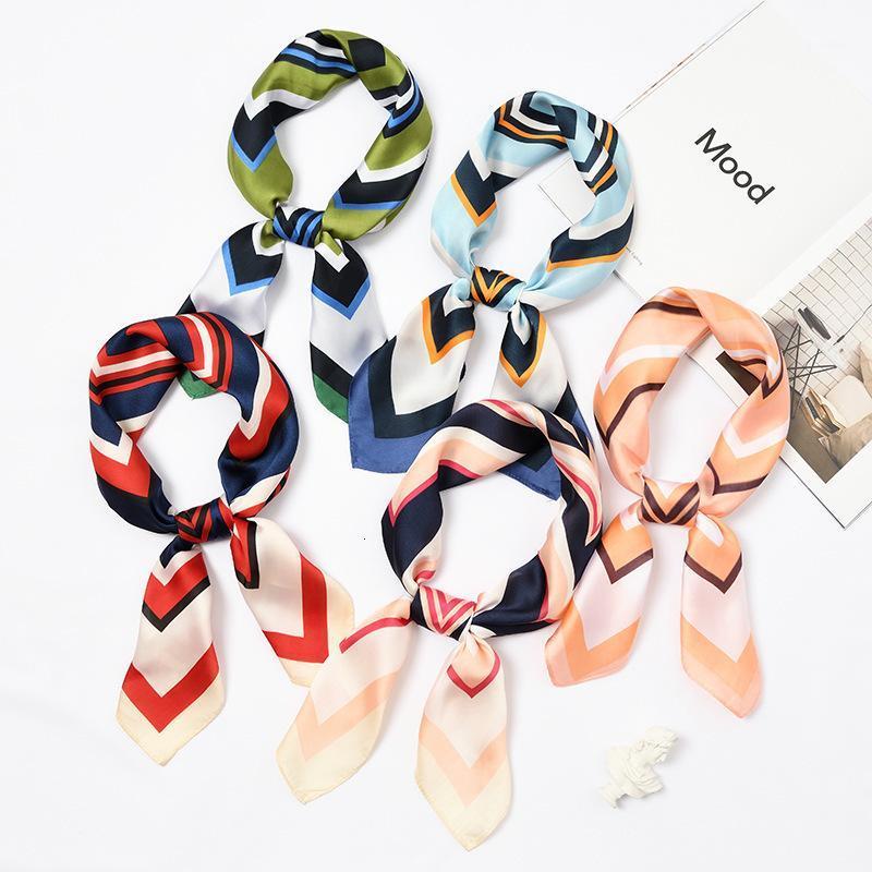 

Scarves High Quality Silk Scarf 70*70 Fashion Stripes Prints Headscarf Women Shawl Satin Small Squares Head Bag Decorative, Blue;gray
