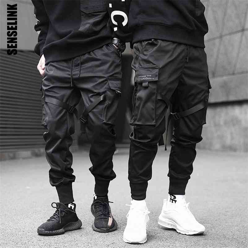 

Men Cargo Pants Black Ribbons Harem Joggers Casual Cotton Streetwear Hip Hop Pockets Track Pants Harajuku Fashion Trousers 210707, White