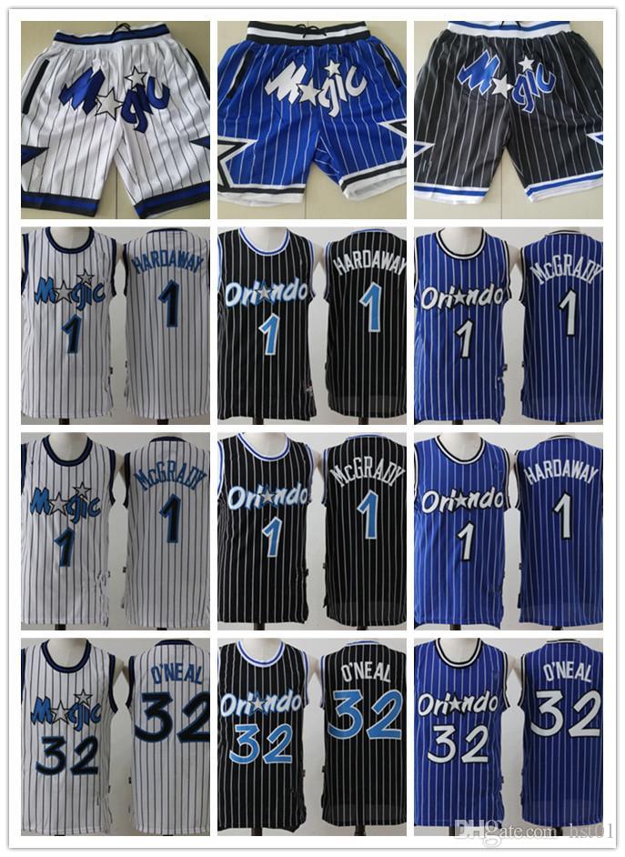 

Men Orlando Magic Throwback Jersey 32 Shaquille O'Neal Penny 1 Hardaway Tracy 1 McGrady Basketball Shorts Baske, Black;red