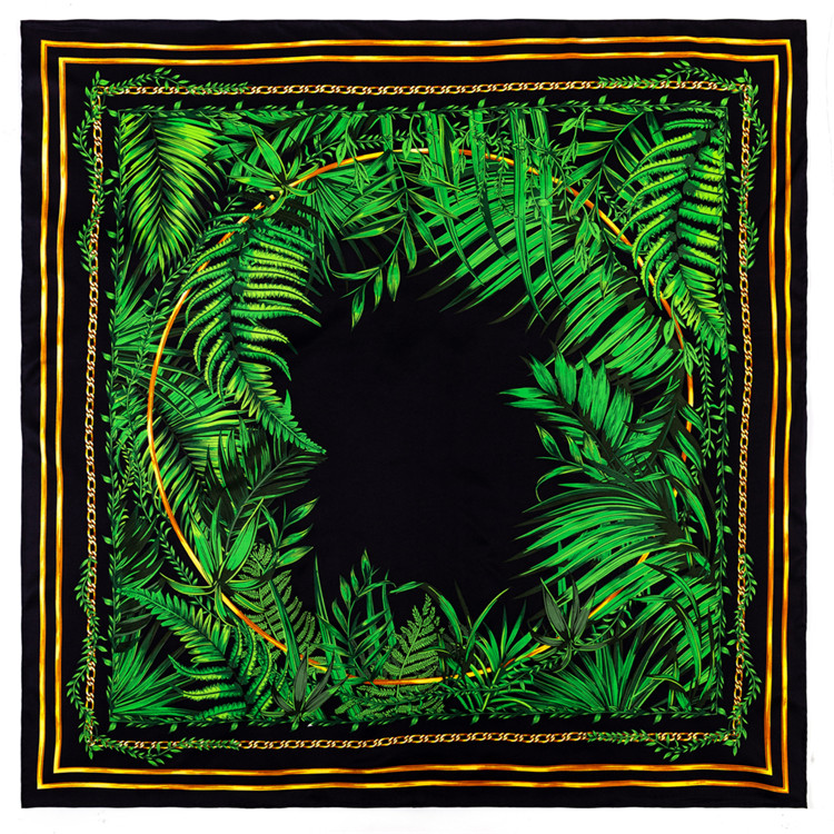 

Manual Hand Rolled Twill Silk Scarf Women Chain Leaves Printing Fashion Square Scarves Echarpes Foulards Femme Wrap Bandana Hijab 90CM*90CM