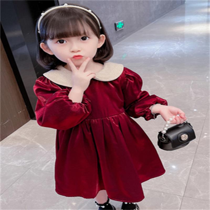 

Girl's Dresses Girl Dress Kids Baby 2021 Wine Thicken Warm Winter Autumn Princess Clothes Outwear Evening Gown Cotton Children Clothing, Wine red