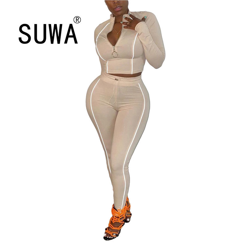 

Casual Sporty Tracksuit Women Clothing Sets 2 Pieces Outfit Fitness Long Sleeve Top + Sweatpants Autumn Workout Activewear 210525, Gray