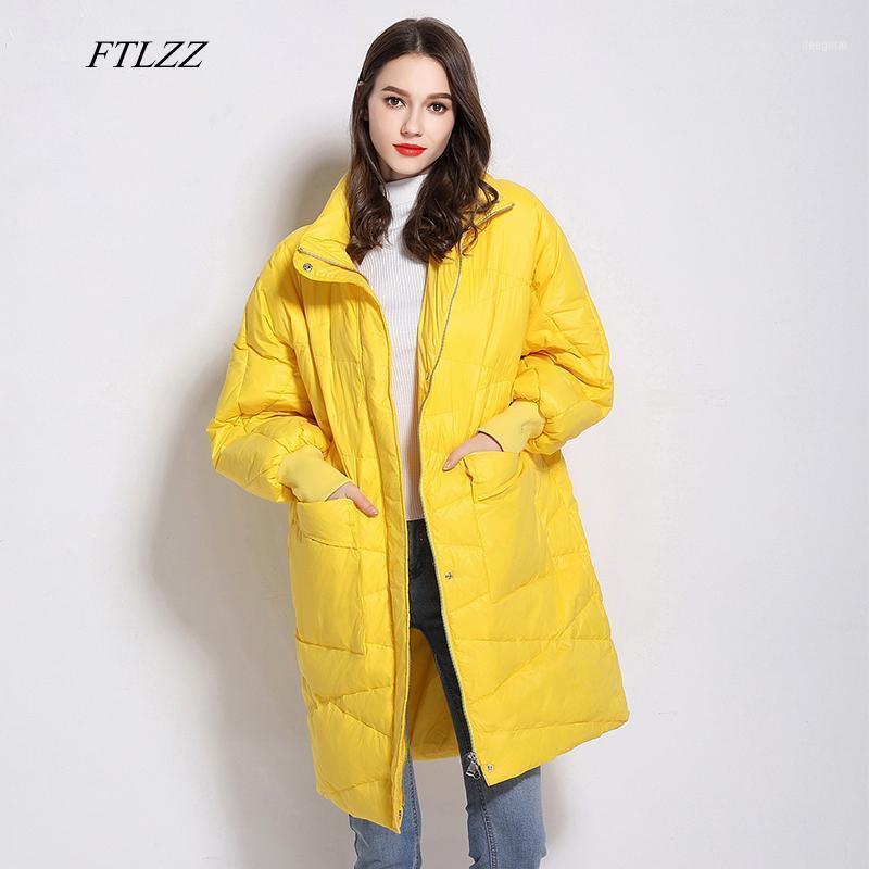 

Women Ultra Light White Duck Down Parka Winter Warm Loose Jacket Overcoat Medium Long Turtleneck Thick Outwear1, Beige