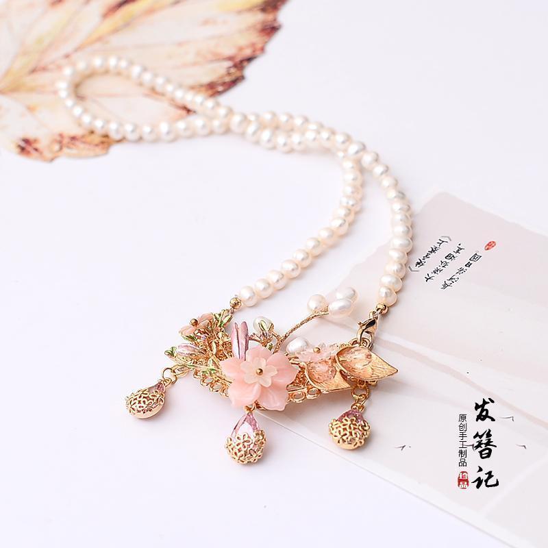 

Chains Chinese Vintage Pearl Gold Handmade Necklace Accessories Headwear For Hanfu Kimono COSPLAY1