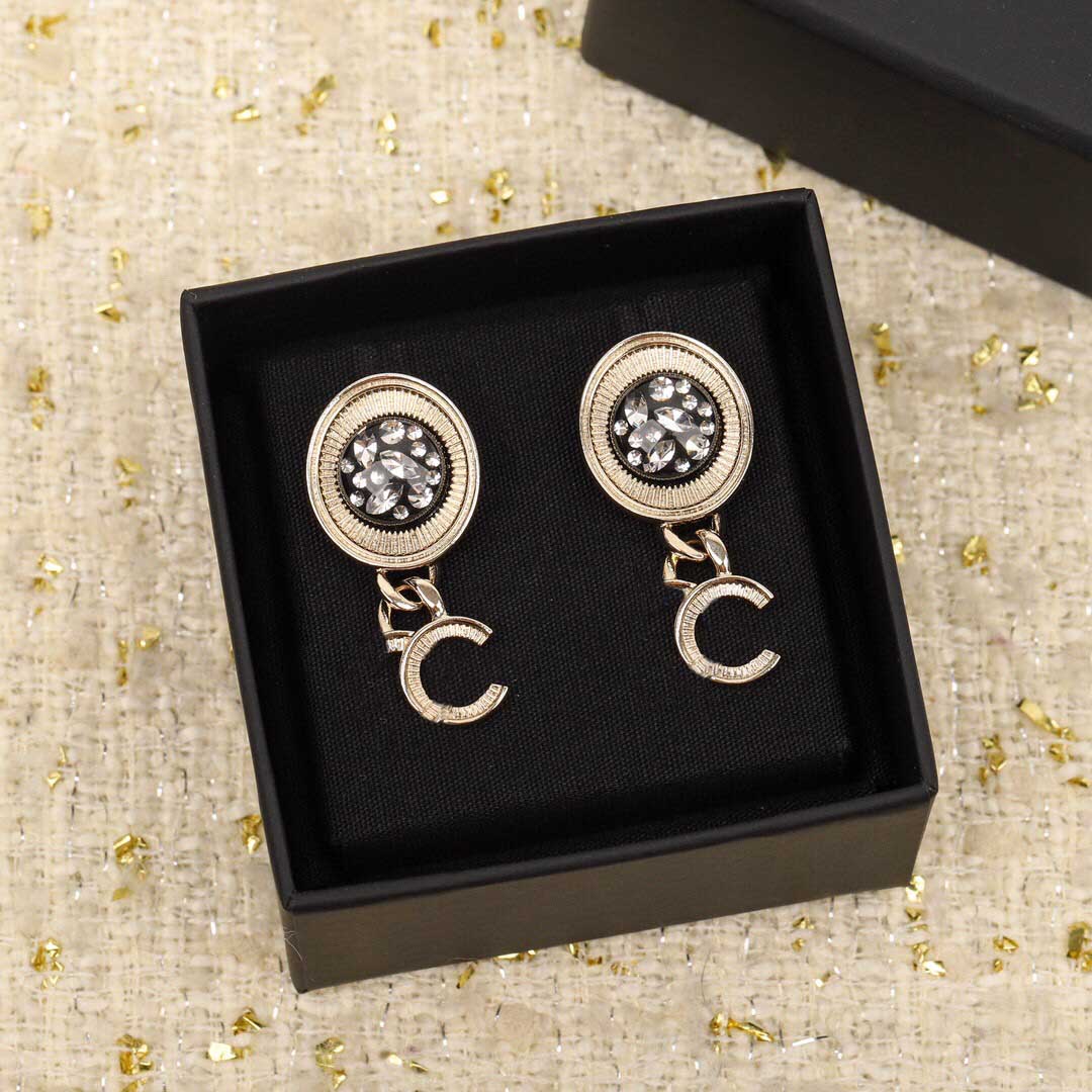 

Fashion style Top quality small round shape Drop earring with diamond and resin part material for women mother birthday jewelry gift have bo, Golden