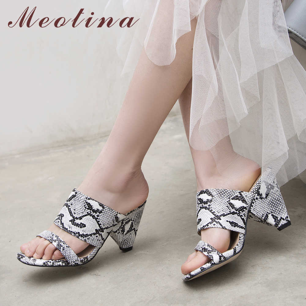 

Meotina Summer Sandals Women Slippers Snake Print Spike High Heel Shoes Fashion Open Toe Slides Ladies Sandals Large Size 33-44 210608, Brown