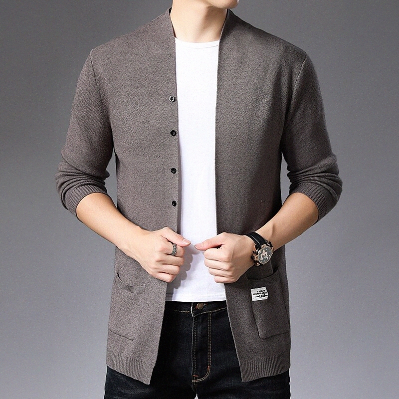 Cardigan Homme tricoté couleur solide style élégant style vintage pull à manches longues cardigans V cou chute hiver kaki noir x3ii #