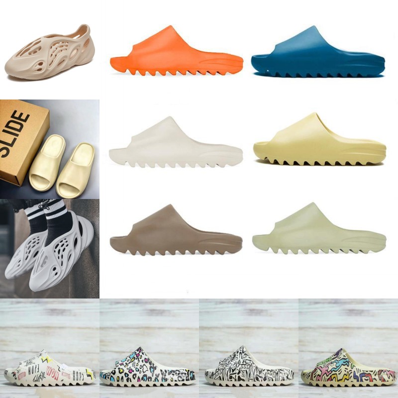 

kanye Sandals 450 Bone slide foam runner men women slippers Enflame Orange Royal Blue sandal Desert sand Resin Moon Grey Earth Brown 1872 Y2, Black