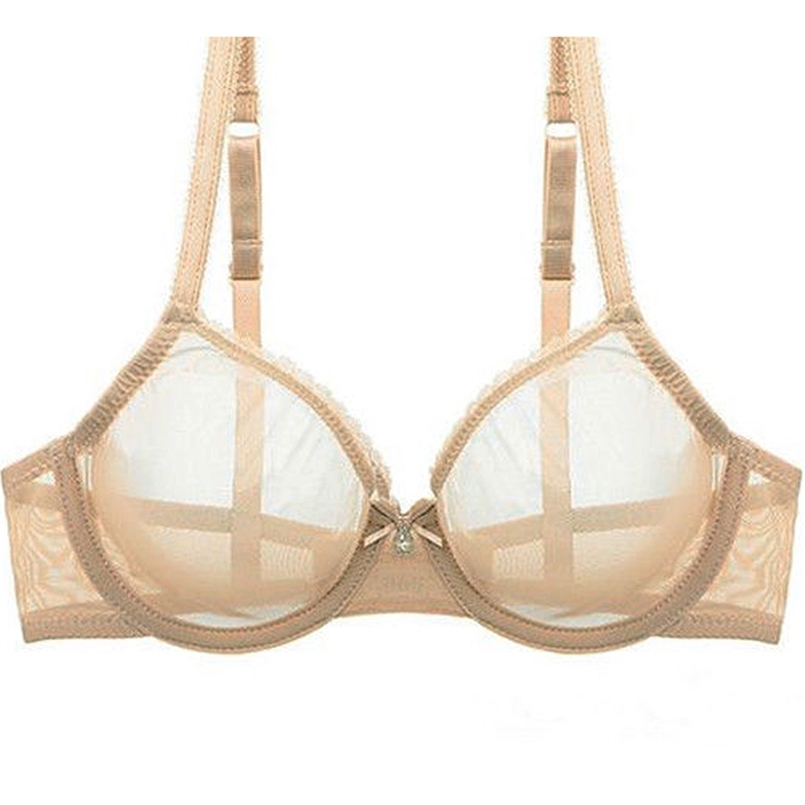 

Women Hollow bra see through sexy gauze mesh transparent ultra thin Bras B C D E F 75 80 85 90 95 100 US EU UK Drop 211110, Skin