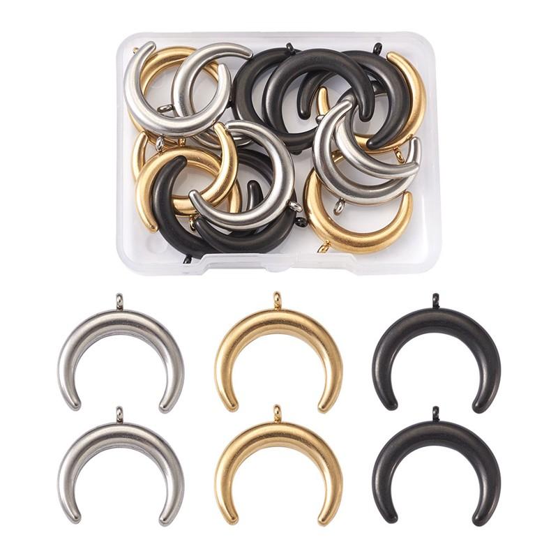 

Charms 15pcs 304 Stainless Steel Pendants Double Horn/Crescent Moon For Jewelry Making DIY Bracelet Necklace Accessories Findings, Bronze;silver