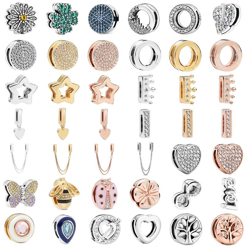

Other S925 Silver Color Reflections Clip Beads Charms Round Crystal Crown Heart Love Fit Original Women Bracelet