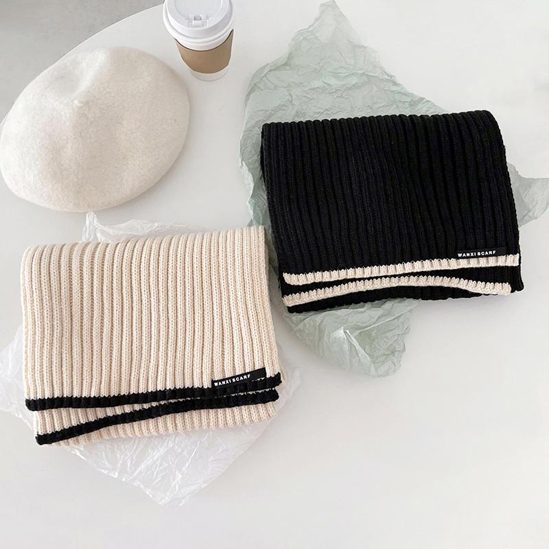 

Scarves &Dolphin Women Winter Woolen Scarf Simplicity Strip Black White Neckerchief Warm Knitted Sweet Girls Pashmina Big Shawl Bib
