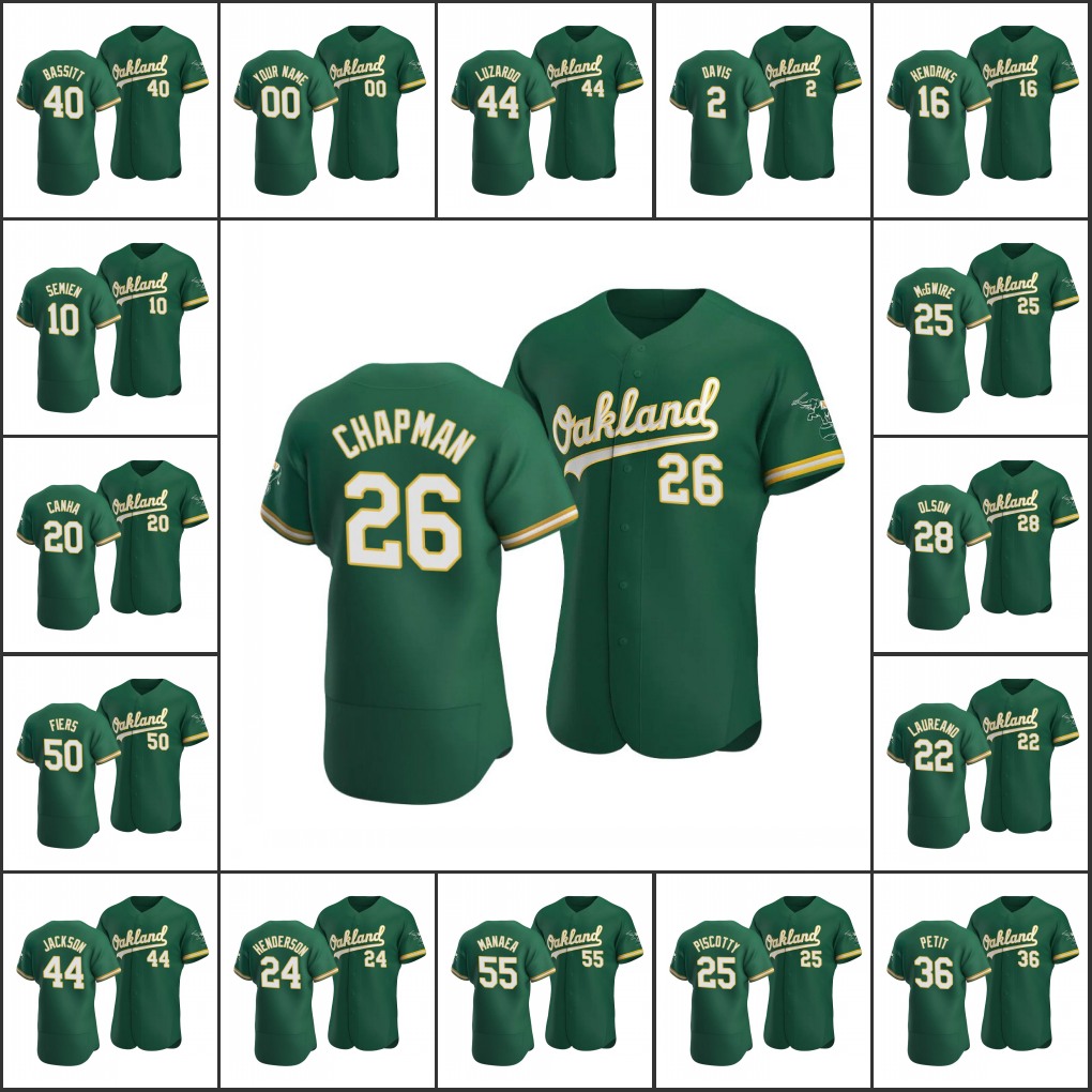 

OaklandAthletics Men #26 Matt Chapman 24 Rickey Henderson 44 Reggie Jackson 25 MarkMcGwire Women Youth Custom Authentic Alternate Jersey Kelly Green