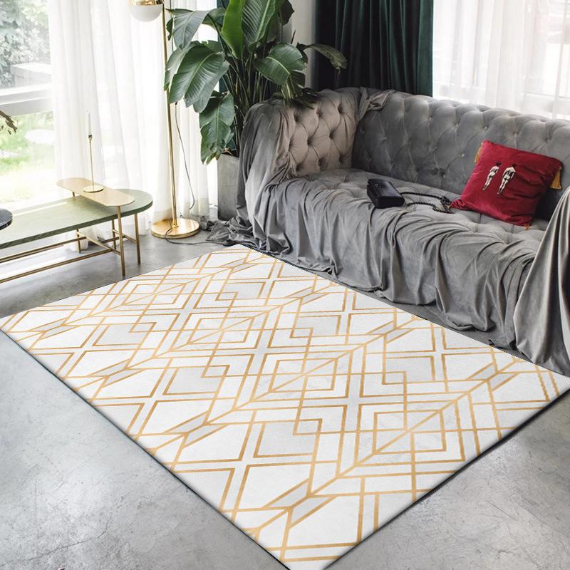 

Carpets Living Room Carpet Nordic Metal Geometric Golden Lines Home Decoration Modern Bedroom Area Rugs Anti Slip Gradient Lounge Mats