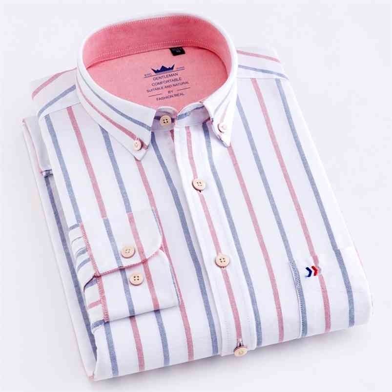 

Men's Casual 100% Cotton Oxford Striped Shirt Single Patch Pocket Long Sleeve Standard-fit Comfortable Thick Button-down Shirts 210721, 201806-25