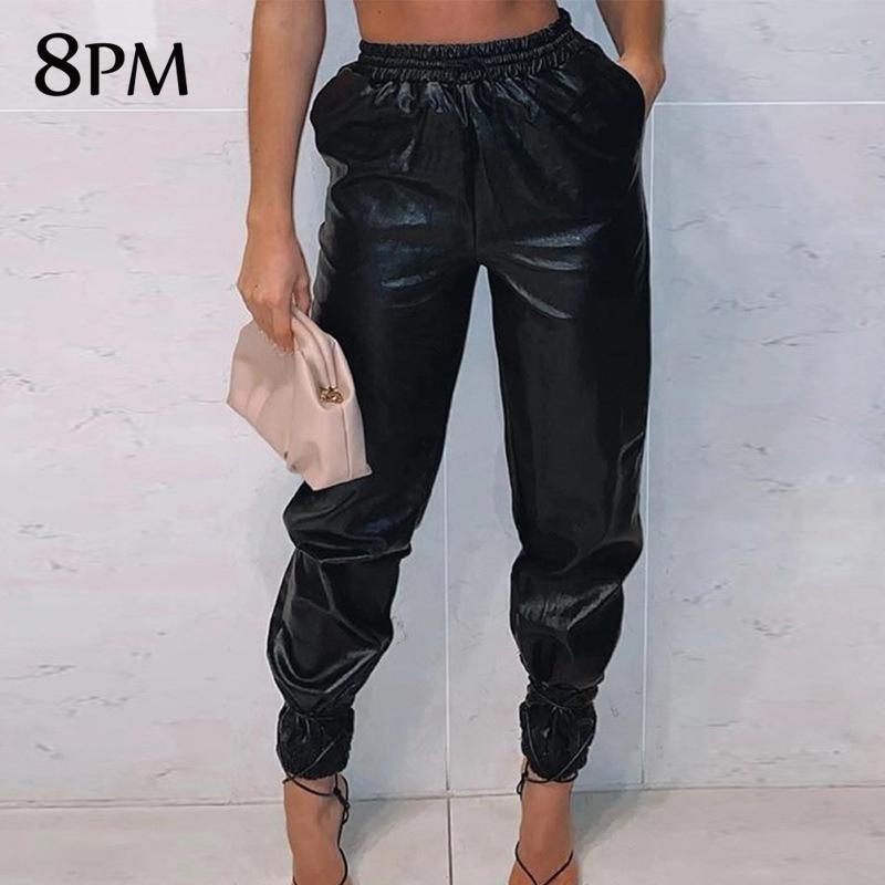 

Women's Pants & Capris Faux Leather Winter Middle Waisted Pu With Pockets For Office Lady Fashion Causal Street Ouc1366, Black;white