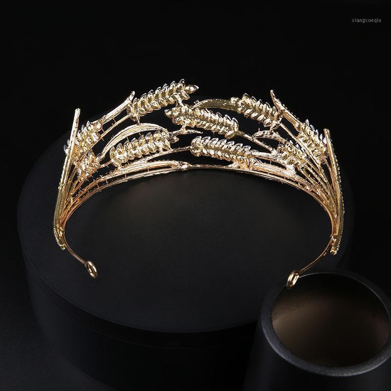 

Luxury Bridal Leaves Tiara Crystal Rhinestone Gold Crown Birthday Wedding Hair Accessories Clips & Barrettes, Golden;silver