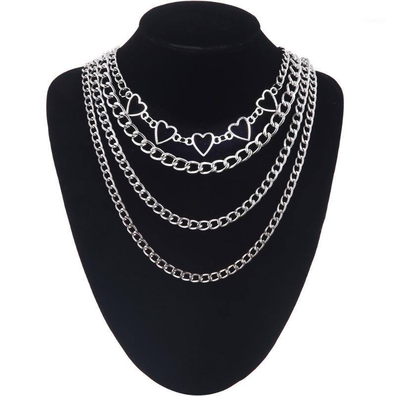 

Chains Layered Heart Chain Necklace 2021 Aesthetic Set Choker Metal Fashion Goth Jewelry Grunge Girls Emo Accessory