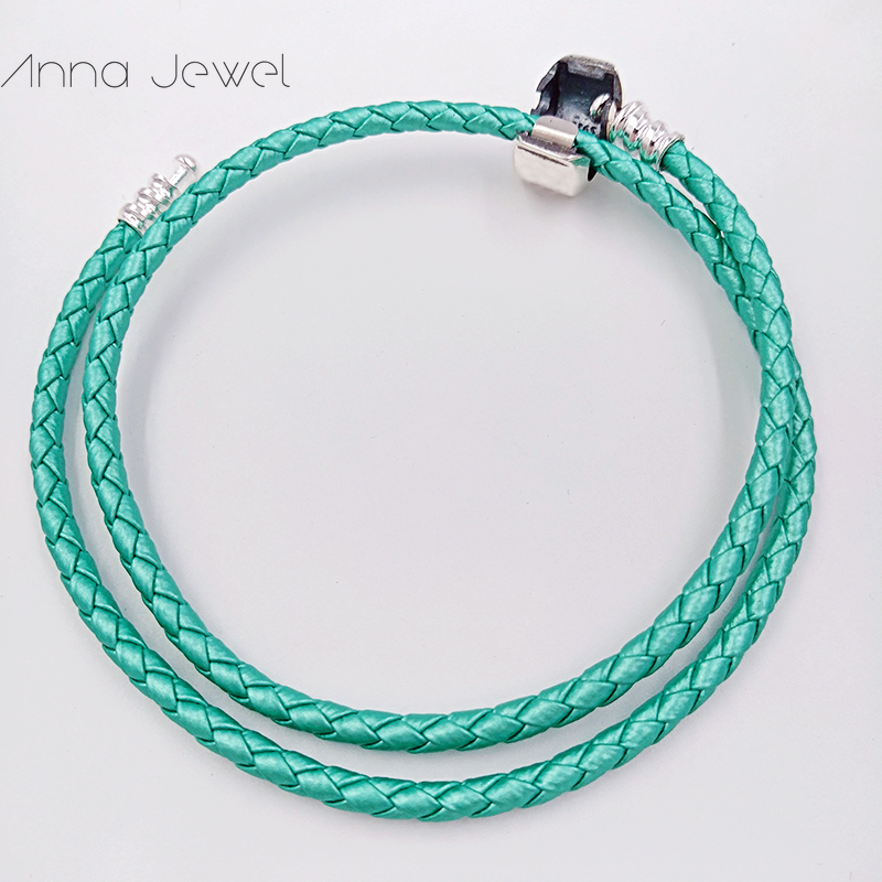 

High quality Fine Jewelry Woven 100% genuine Leather Bracelet Mix size 925 Silver Clasp Bead Fits Pandora Charms Bracelet DIY Marking for women men gifts 590705CLG-D
