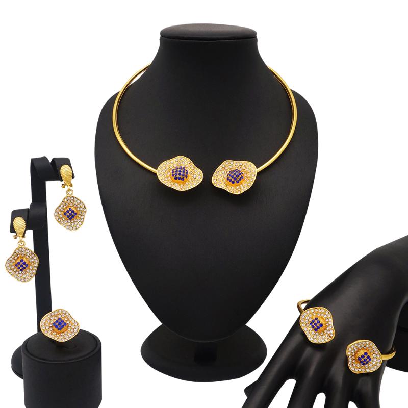 

Earrings & Necklace African Jewelry Sets Wedding Bridal Party Set Pink Rhinestone Gold Fine Women Fashion, Silver