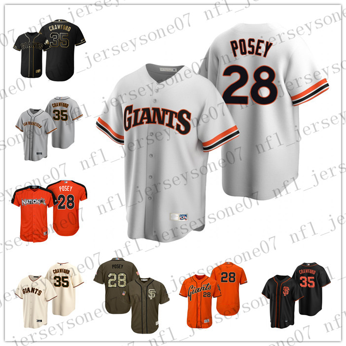 

Custom San Francisco men women youth Giants 28 Buster Posey 35 Brandon Crawford orange white Authentic 2020 Home Jersey