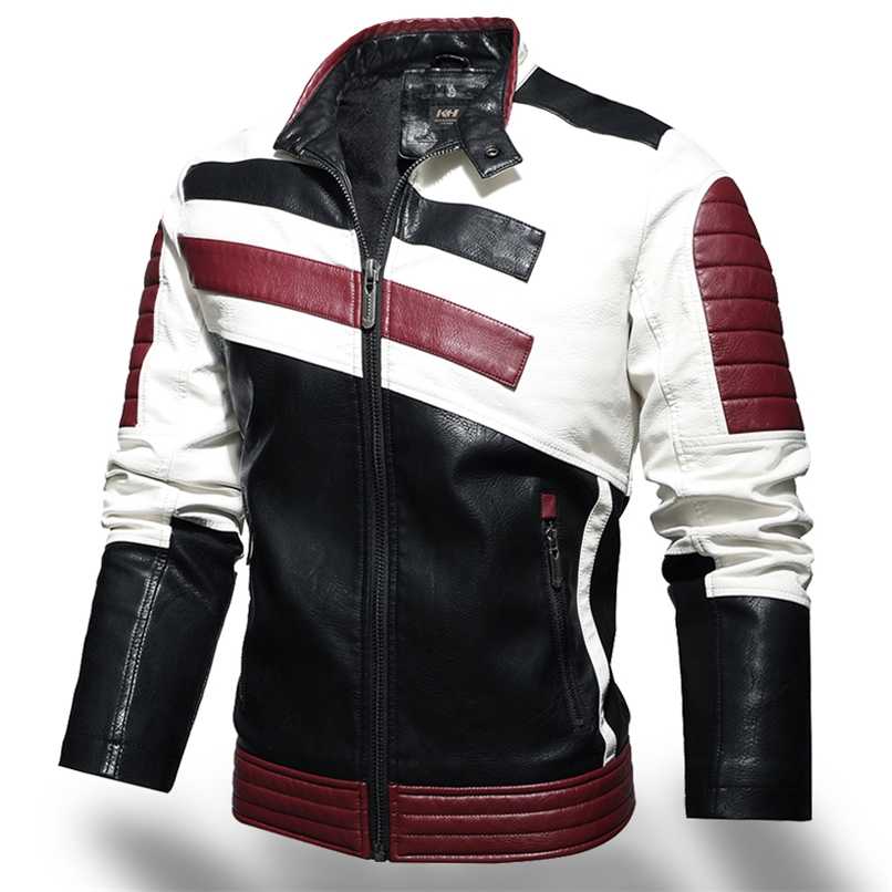 

Men Winter Leather Jackets Casual Coat Mens Fashion Motorcycle Jacket Faux Coats Male Fleece Warm Slim Fit Bomber Outerwear 211111, Kh198 red