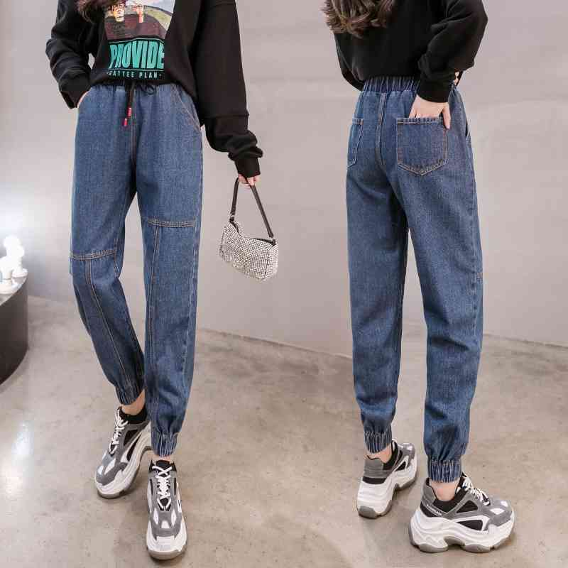 

Plus Size High Waist Jeans Elastic Boyfriend Loose Lace Up Denim Harem 4Xl 5Xl Blue Casual Pants for Women 210603