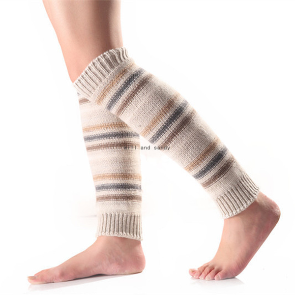 

Autumn Winter Multicolor Color Stripe Knee High Anklet Leg Warmers Boot Cuffs Toppers Leggings Women Girls Warm Loose Stockings Socks Clothing Will and Sandy, As show