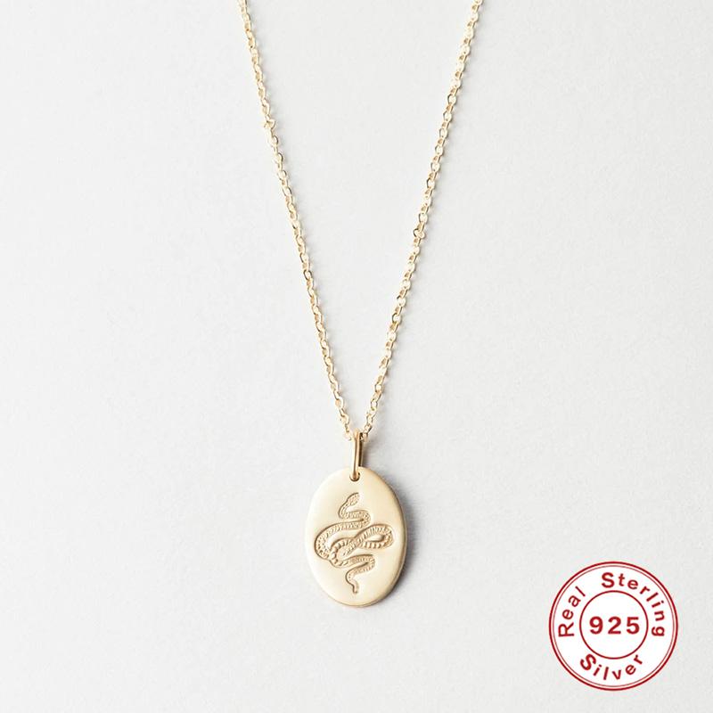 

Other GS 925 Silver Engraved Snake Pendant Necklace Classic Chain Oval Disc Plate Charm Punk Jewelry Femme Bijoux