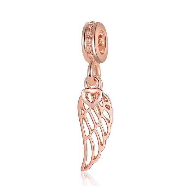 

Wholesale 20pcs Silver Jewelry Diy Rose Gold Angel Wings Dangle Pendant Beads Fits pandora Style Charm For Pandora Bracelets For European Charms Bracelet