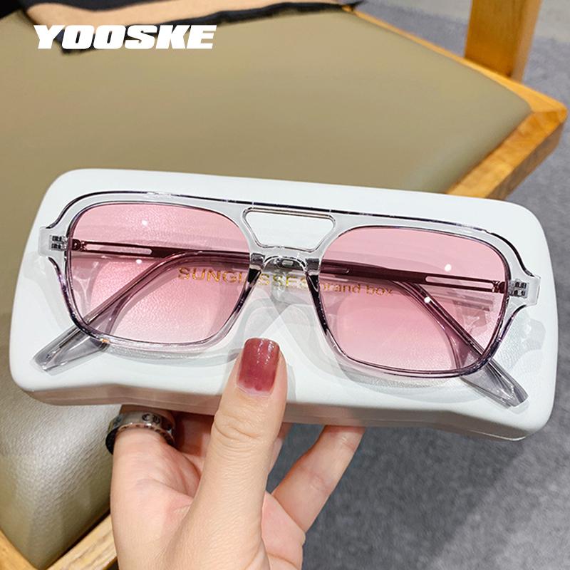 

Sunglasses YOOSKE Vintage Double Beam Men Personality Hollow Trendy Sun Glasses Women Fashion Blue Pink Eyeglasses Shades UV400