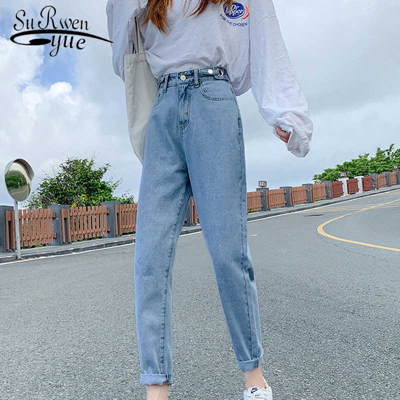 

High Waist Jeans Loose Womens Jeans Autumn Slim Plus Size Office Lady Denim Trousers with Gray Blue Vintage 10738 210527, Light blue