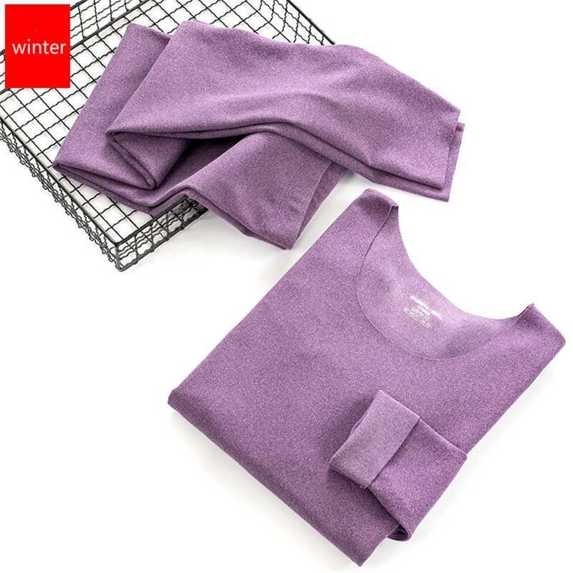 

Winter Thermal Underwear Long Johns Set Sleeves Tops Mid Waist Buttoms Warm Body Panties Thick Seamless Cotton Clothes 211110, Beige sets