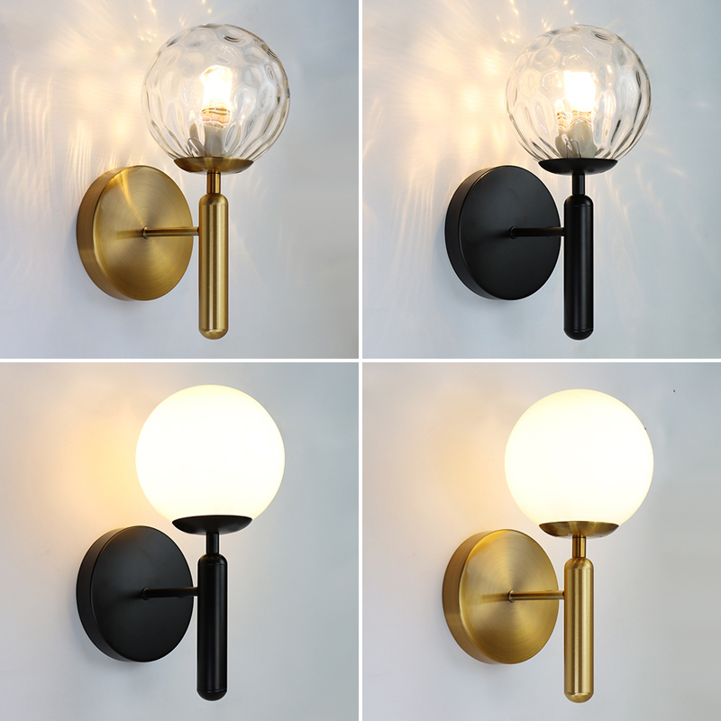 Nordic modern bedroom bedside glass ball LED light luxury wall lamp bathroom staircase lamp mirror headlights-image-743263491