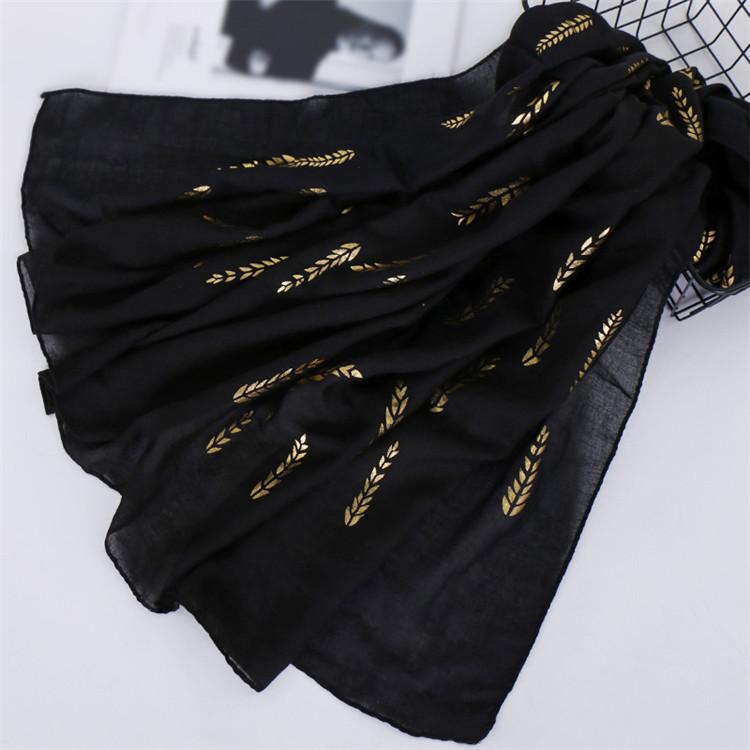 

Scarves Shiny Women Scarf Leaves Gold Foil Wrap Lady Cotton Pashmina Femme Gift