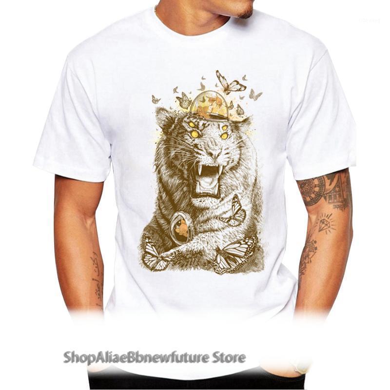 

Men' T-Shirts 2021 Fashion Goldfish Vs Butterflies T-Shirt Short Sleeve Round Neck Tops Hipster Tiger Printed T Shirts, 1581