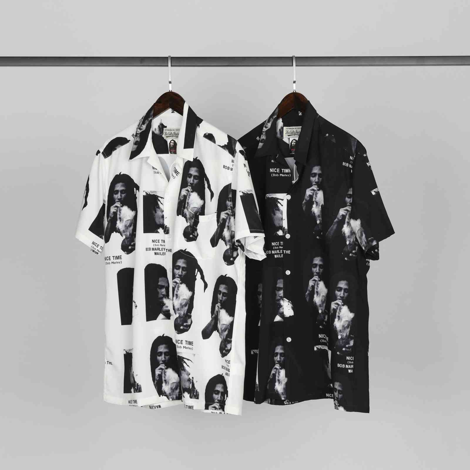 

WACKO MARIA joint BOB MARLEY Bob Marley Hawaiian shirt short sleeve Shawn Yue same paragraph 7LL4, White;black