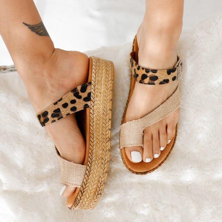 

Sandals 2021 VIVAIA Summer Women Slippers Set Toe Korean Version Of Cork Large-size Flat Slope Heel Beach Shoes Angle, Brown