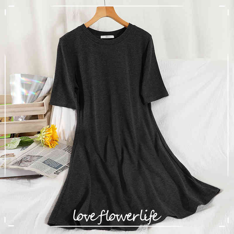 

LoveFlowerLife Summer Vintage Solid Slim Lady Dress A Line O Neck Short Sexy High Waist Mid-Calf Women Dresses 210521, Black