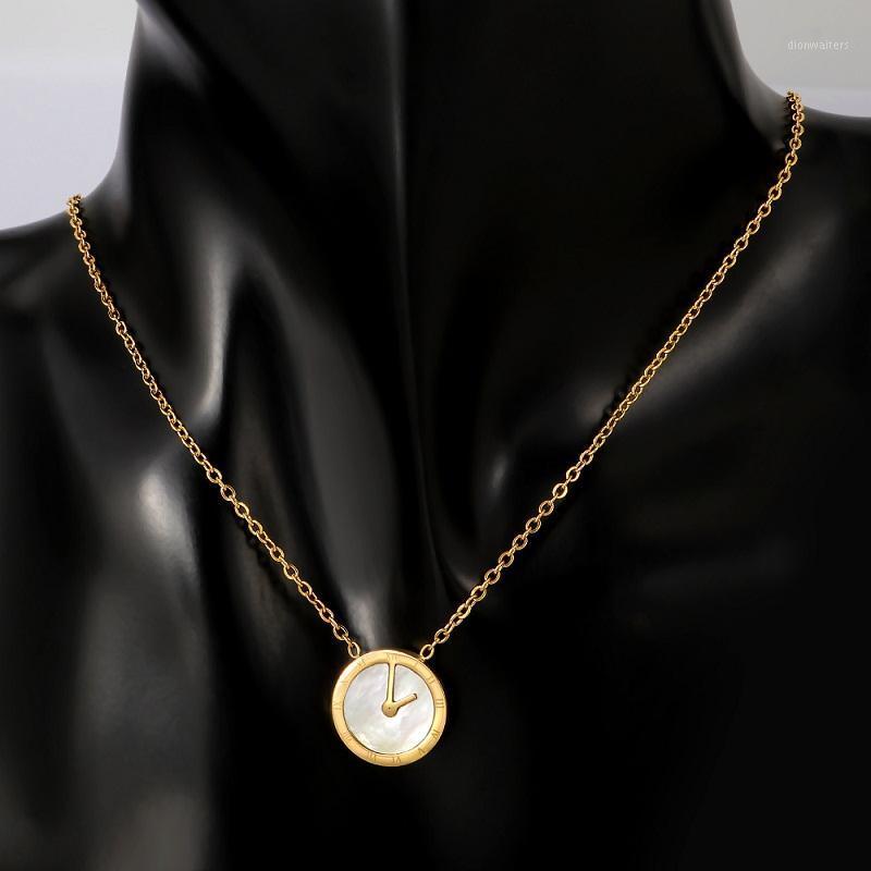 

Round White Shell Charm Pendant Necklace Clock Shape Chain For Woman Man Jewelry Gift Chains